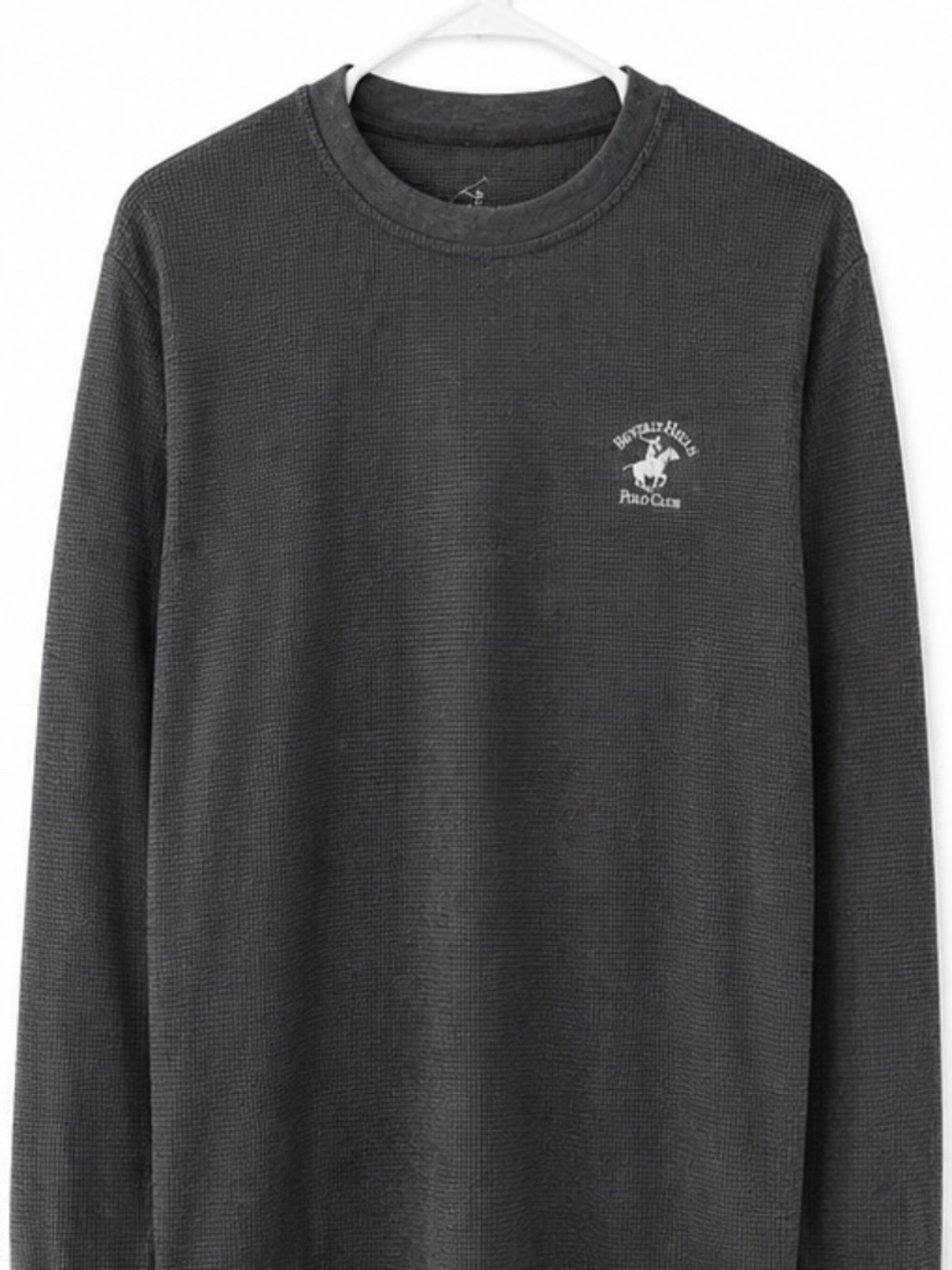 Beverly Hills Polo Club Waffle Knit Long Sleeve Shirt Men's Small Gray